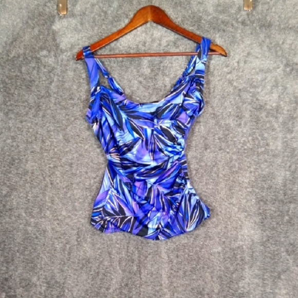 Miraclesuit Tropical Palm Shimmer Slim Tankini Top Womens Sise 10 - Picture 1 of 8